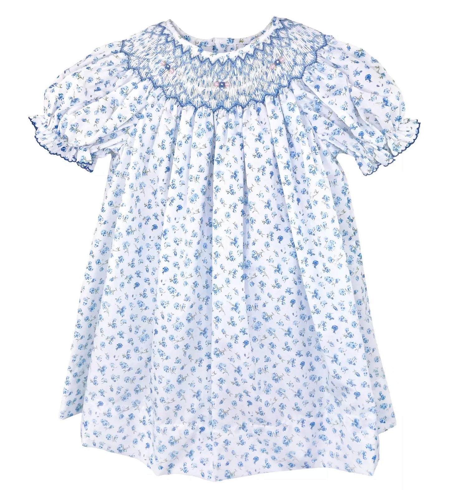 Blue Floral Smocked Dress