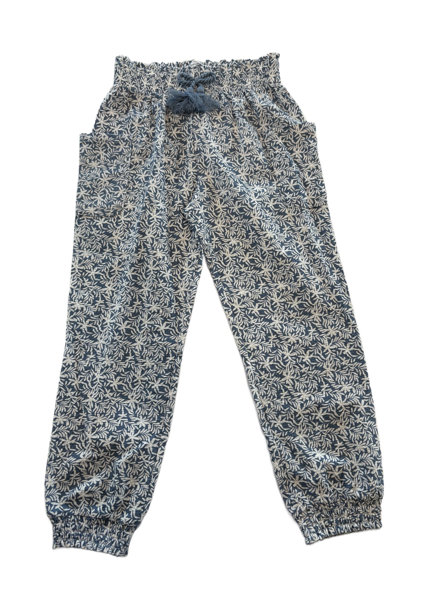 Blue Printed Long Girl Trousers
