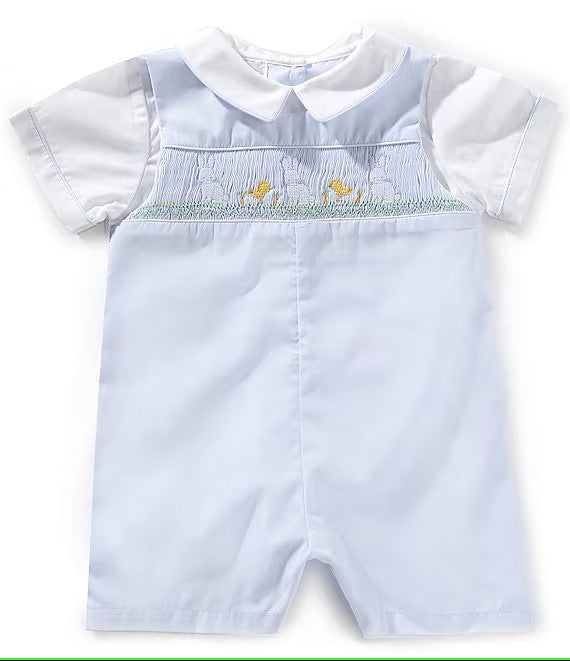 Baby Boys 3-24 Months Short Sleeve Color Block Easter Bunny Shortall