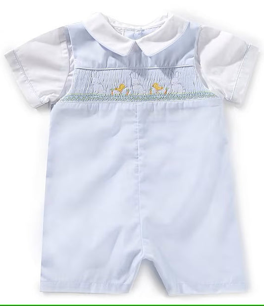 Baby Boys 3-24 Months Short Sleeve Color Block Easter Bunny Shortall