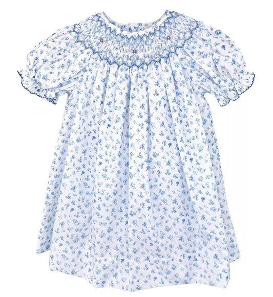 Blue Floral Smocked Dress