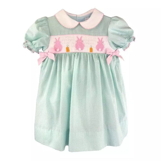 Aqua Check Easter Bunny Smocked Dress