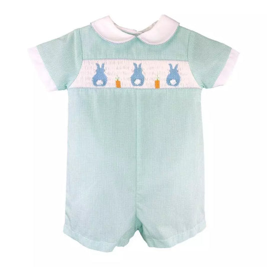 Aqua Check Easter Bunny Smocked Romper