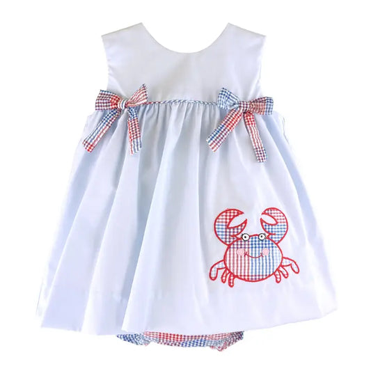 Sun Dress with Crab Applique and Bows Front